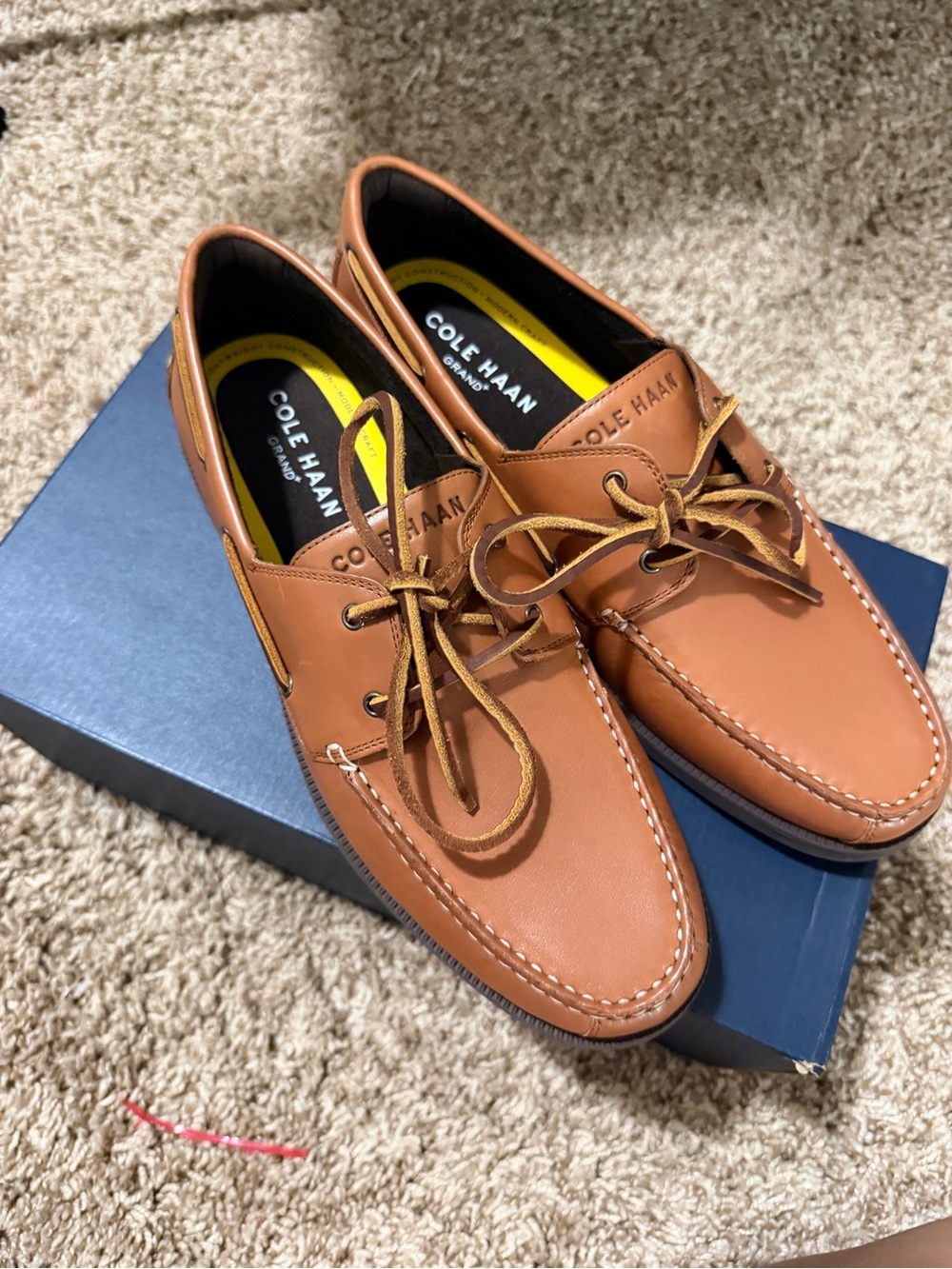 Cole Haan G1+ Bowside Boat Shoes Mens Size 11 Brown Leather Grand C42132 Cognac